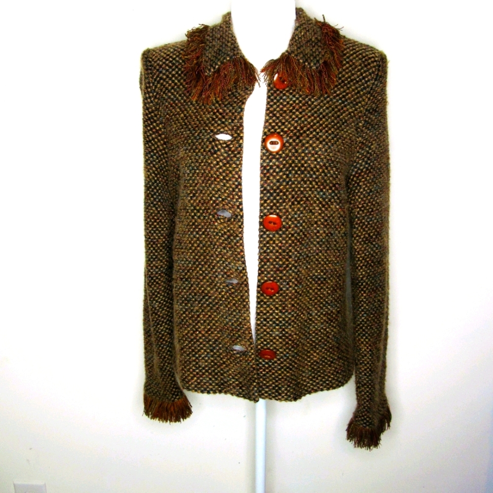 LUCIA LUKKEN Brown/Black Acrylic/Mohair Cardigan M